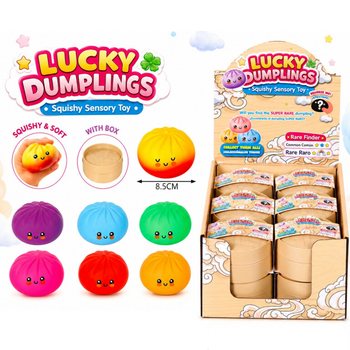 RAGE - LUCKY DUMPLINGS - スクイーズ 肉まん 餃子 大サイズ 8.5 x 8.5 x 4.8 cm - ディスプレイボックス入り (12個入)