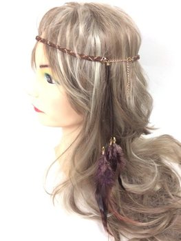 編み込みフェザーヘアバンド ブラウン - イビザスタイル (1個)