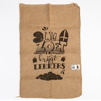 大型シンタクラース 麻袋（ジュートバッグ） - プリント入り: WIE ZOET IS KRIJGT LEKKERS - 約60 x 100cm (1点)