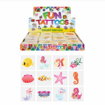 ファンタトゥーシール - 人魚姫 / マーメイド、各パック12枚入 ディスプレイ付 (48パック入)