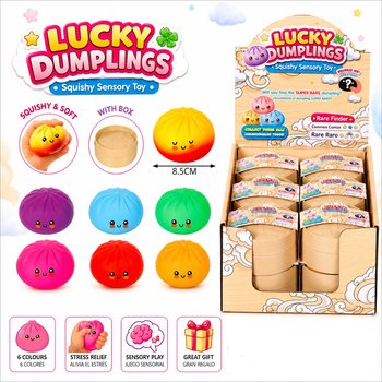 RAGE - LUCKY DUMPLINGS - スクイーズ 肉まん 餃子 大サイズ 8.5 x 8.5 x 4.8 cm - ディスプレイボックス入り (12個入)