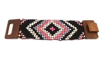 Ibiza風 アズテック 木製クラスプ ブレスレット ピンク/ブラック (1個)