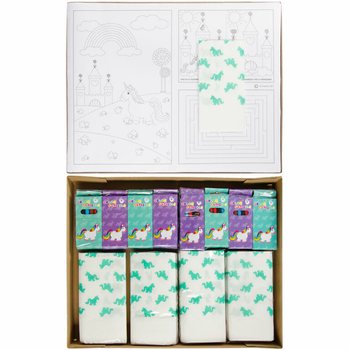 外食・ホテル向け キッズコンプリートBOX ユニコーン - 色鉛筆48組 + ぬりえ100枚 + ナプキン100枚（248点入）