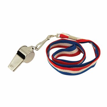 赤/白/青の紐付き金属製ホイッスル (12個入り)