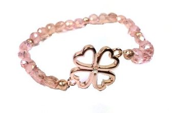 イビザ風 エラスティック ブレスレット ピンク クローバー (1個)