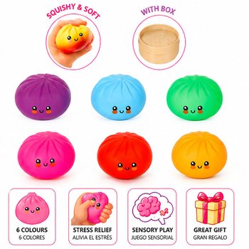 RAGE - LUCKY DUMPLINGS - スクイーズ 肉まん 餃子 大サイズ 8.5 x 8.5 x 4.8 cm - ディスプレイボックス入り (12個入)