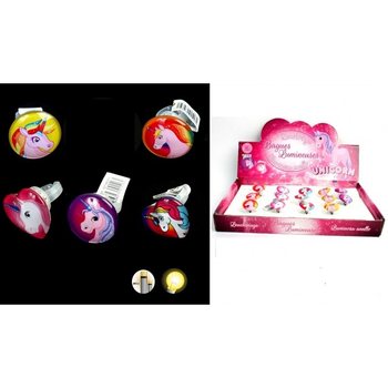 光る LED ユニコーン 子供用リング ディスプレイ入り (50個セット)