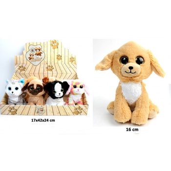 豪華なぬいぐるみ犬、16cm、ミックスデザイン ディスプレイ入り（12個）