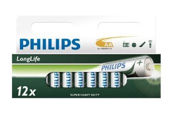 12x 電池 "PHILIPS - SUPER HEAVY DUTY" AA - LONGLIFE (12個入り ブリスター)