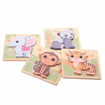 JOUECO - 木製パズル ミックス THE WILDIES FAMILY - 12ヶ月から (12点入)