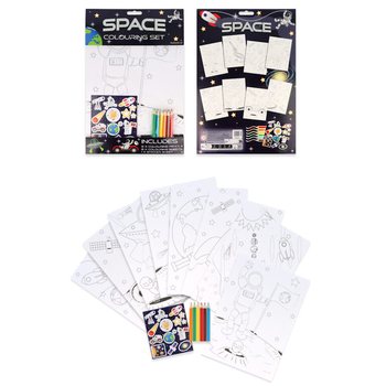 宇宙テーマのぬりえセット - 色鉛筆・ステッカー付 (12個セット)