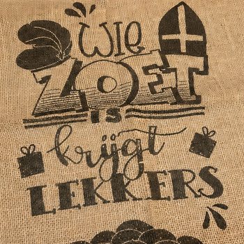 大型シンタクラース 麻袋（ジュートバッグ） - プリント入り: WIE ZOET IS KRIJGT LEKKERS - 約60 x 100cm (1点)