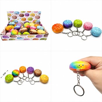 トレンド スクイーズ餃子キーホルダー - ミックスカラー - ディスプレイ付き（24個入）