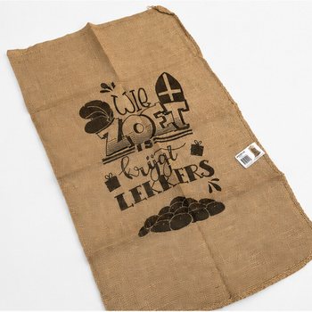 大型シンタクラース 麻袋（ジュートバッグ） - プリント入り: WIE ZOET IS KRIJGT LEKKERS - 約60 x 100cm (1点)