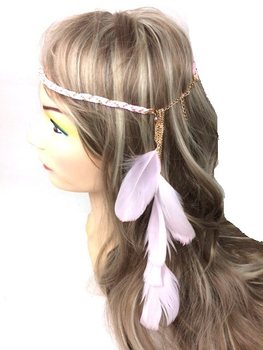 フェザー付き三つ編みヘアバンド ピンク (1個)