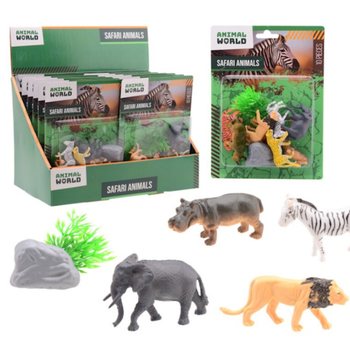 ANIMAL WORLD - サファリ動物プレイセット 10点入 カード付 - ディスプレイ入 (12個入)