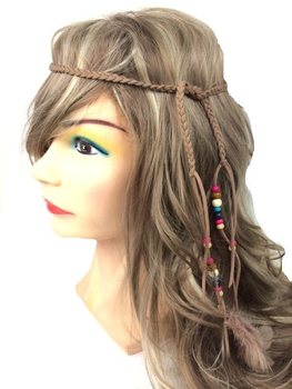 イビザ風ビーズ付きヘアバンド ブラウン (1個)