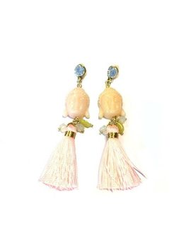 イビザ風 仏陀(ブッダ)ピアス オフホワイト/ソフトピンク (1ペア)