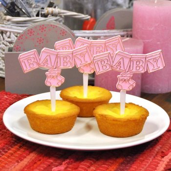ベビー誕生 カップケーキトッパー - ベビーピンク (12個入)