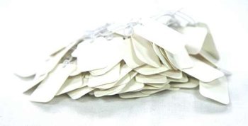 ゴム紐付きジュエリータグ 白 - サイズ 1.5x2.4cm (100個入)
