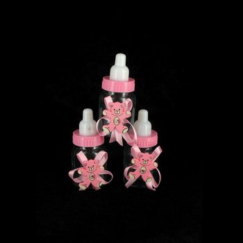 クマのデコレーション ベビーボトル ピンク (12個入り)