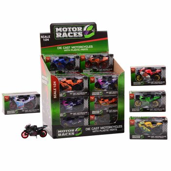 ダイキャスト スーパースポーツ バイク、1:24スケール ディスプレイ入り (24個入)