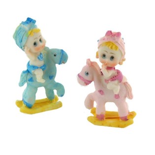 ベビーシャワー ケーキトッパー - 木馬に乗った赤ちゃん 9 cm (4個入)