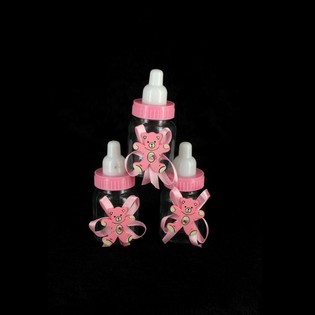 クマのデコレーション ベビーボトル ピンク (12個入り)