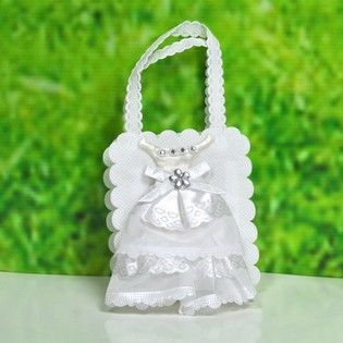 ウェディング プチギフト用ミニバッグ - ウェディングドレス柄 (12個入)