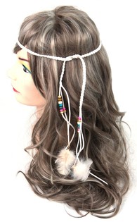イビザ風 ビーズ付き編み込みヘアバンド ホワイト (1個) - B2B卸売