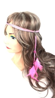 フェザー付きヘアバンド ピンク (1個)