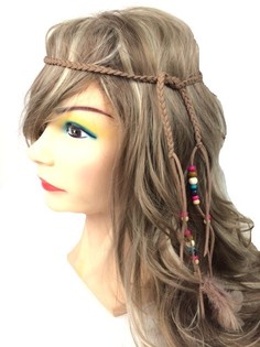 イビザ風ビーズ付きヘアバンド ブラウン (1個)