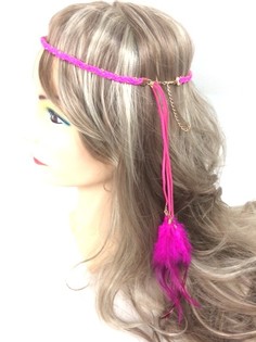 フェザー付き編み込みヘアバンド フューシャ (1個)