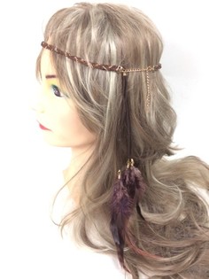編み込みフェザーヘアバンド ブラウン - イビザスタイル (1個)