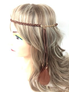 編み込みフェザーヘアバンド ブラウン (1個)