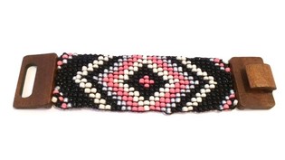 Ibiza風 アズテック 木製クラスプ ブレスレット ピンク/ブラック (1個)