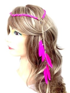 編み込みフェザーヘアバンド イビザ風 フューシャピンク (1個)