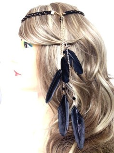 編み込みフェザーヘアバンド ブラック (1個)