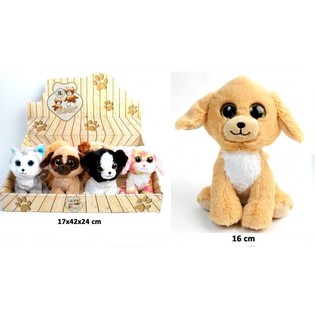 豪華なぬいぐるみ犬、16cm、ミックスデザイン ディスプレイ入り（12個）