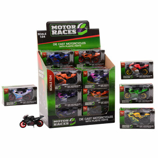 ダイキャスト スーパースポーツ バイク、1:24スケール ディスプレイ入り (24個入)