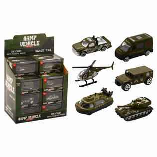 ダイキャスト製 ミリタリービークル模型アソート 1:64スケール ディスプレイ付き (24個入)