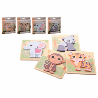 JOUECO - 木製パズル ミックス THE WILDIES FAMILY - 12ヶ月から (12点入)