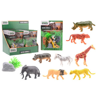 ANIMAL WORLD - サファリ動物プレイセット 10点入 カード付 - ディスプレイ入 (12個入)