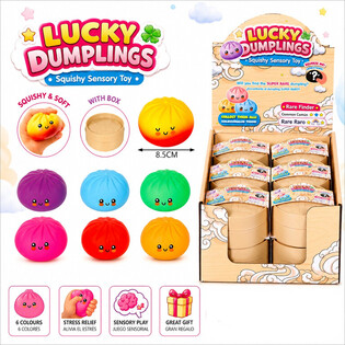 RAGE - LUCKY DUMPLINGS - スクイーズ 肉まん 餃子 大サイズ 8.5 x 8.5 x 4.8 cm - ディスプレイボックス入り (12個入)